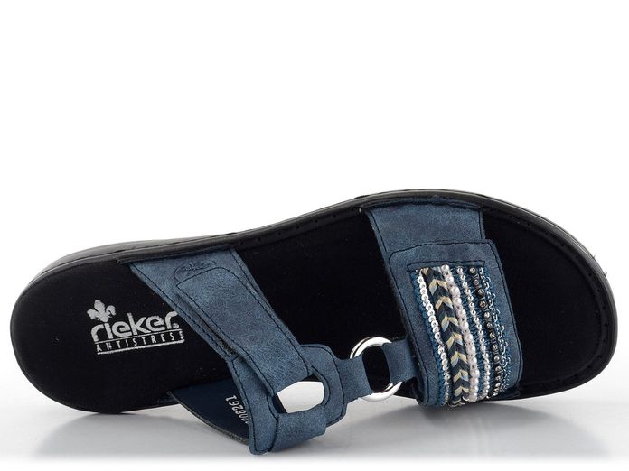 Rieker pantofle na suché zipy modré s flitry 608P6-14