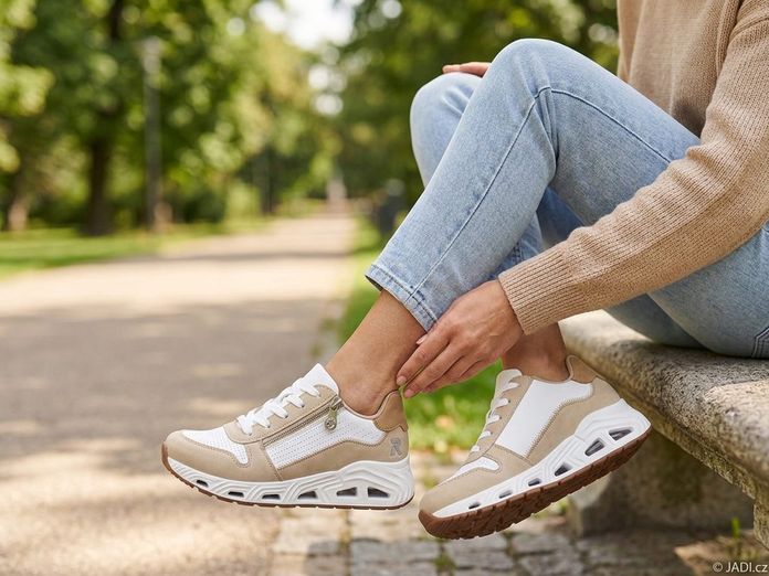 Rieker Sport tenisky na platformě béžovo-bílé N5204-80