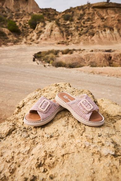 Rieker pantofle se sponou pink-multi V3053-90