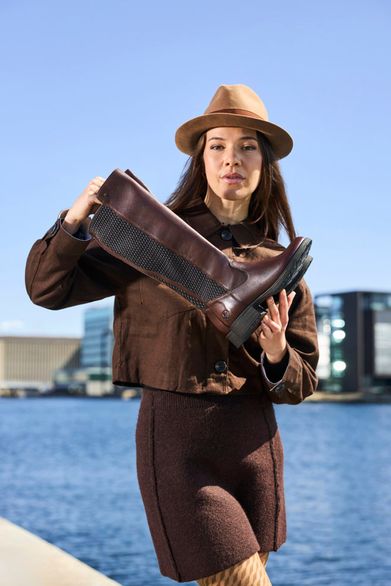 Rieker kožené kozačky se strečí tmavě hnědé Z9591-27