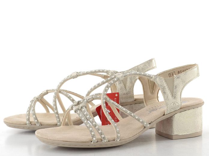 Rieker páskové sandály na podpatku beige-gold 64970-60
