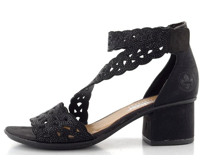 Rieker černé sandály na podpatku 64657-00