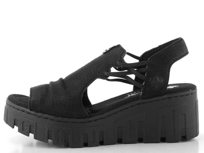 Rieker sandály na platformě s klínkem černé 68075-00