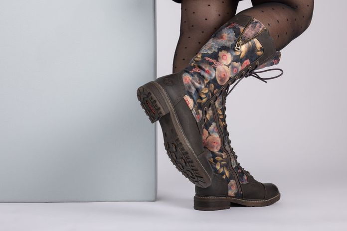 Rieker šněrovací kozačky s membránou mud/ozean-multi/schwarz-antik 94731-91