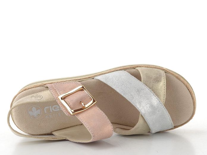 Rieker sandály na platformě s klínkem nude/silver/rosa/muschel  V7951-90