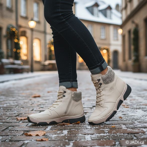 Rieker šněrovací kotník krémový 45955-60