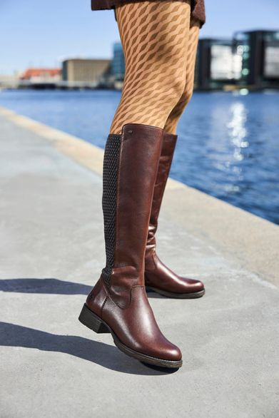 Rieker kožené kozačky se strečí tmavě hnědé Z9591-27