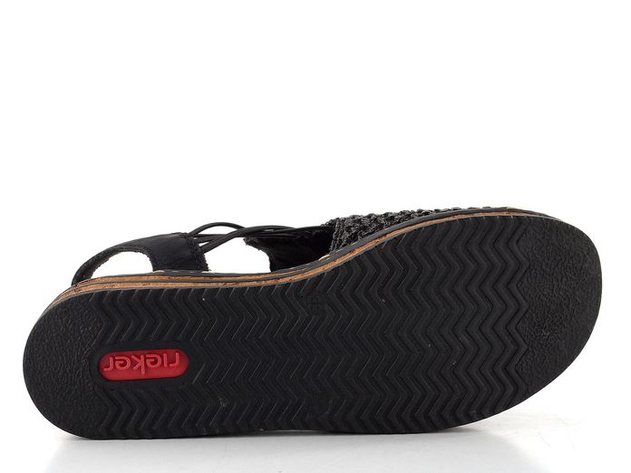 Rieker sandály na klínu se širokým nártem a gumičkami černé 62941-00