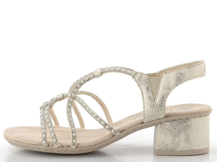 Rieker páskové sandály na podpatku beige-gold 64970-60