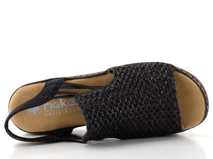 Rieker sandály na klínu se širokým nártem a gumičkami černé 62941-00