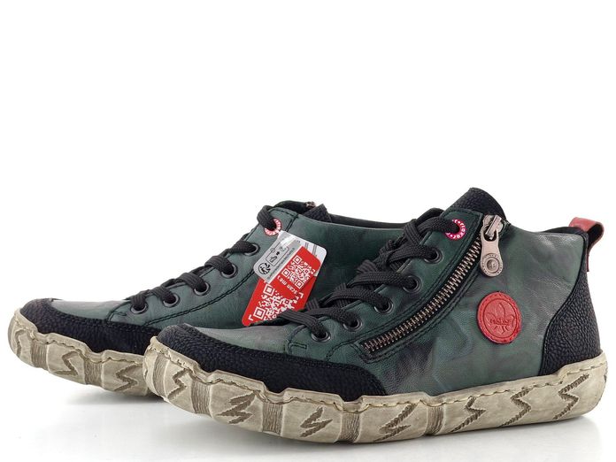 Rieker šněrovací kotník se zipem schwarz/darkolive/flamme L0306-54