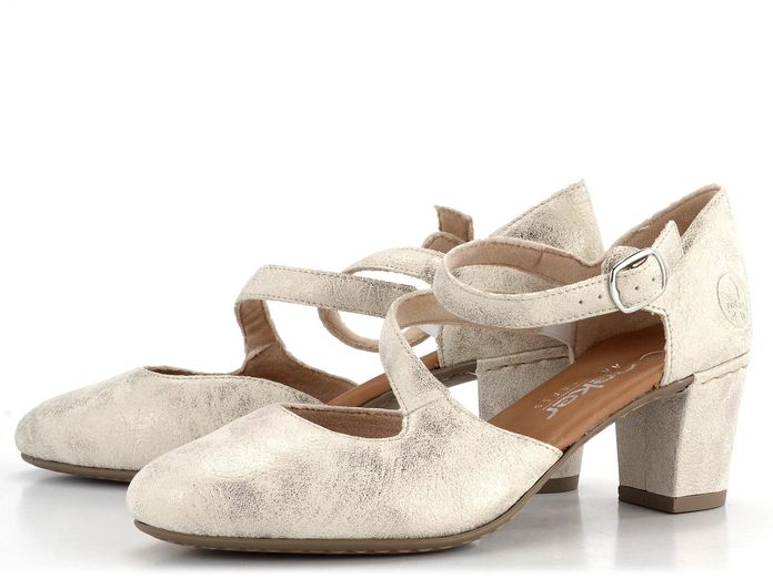 Rieker metalické lodičky s nártovými pásky Beige-Gold 41080-60