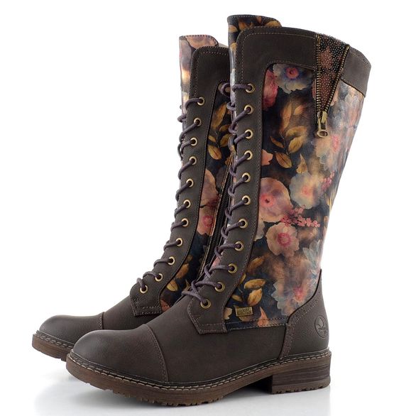 Rieker šněrovací kozačky s membránou mud/ozean-multi/schwarz-antik 94731-91