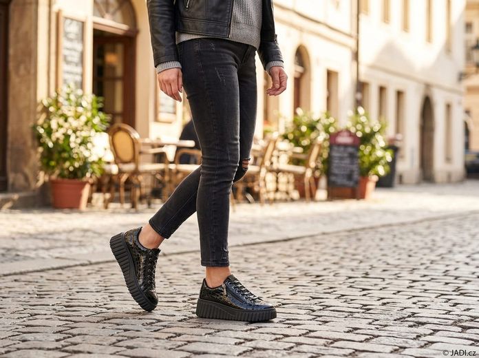 Rieker Sport tenisky na platformě lakované černé N2555-02