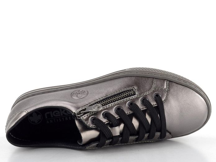 Rieker metalické kožené tenisky se zipem titan/altsilber L59L1-90