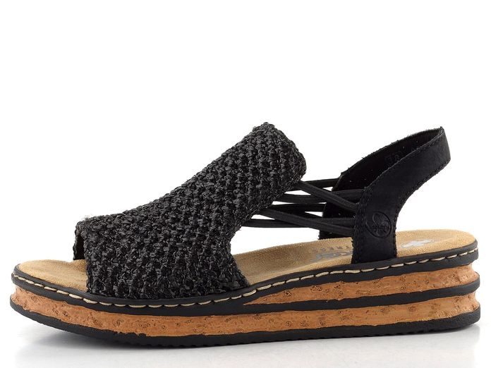 Rieker sandály na klínu se širokým nártem a gumičkami černé 62941-00