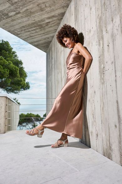 Rieker páskové sandály na podpatku beige-gold 64970-60